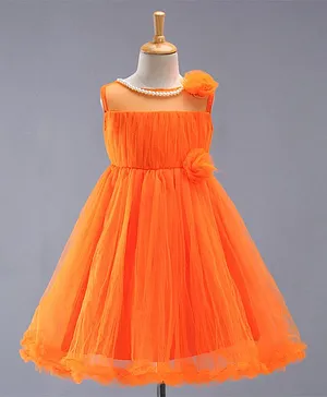 The KidShop Sleeveless Rosette Applique Detail Dress - Orange