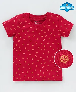Bodycare Half Sleeves T-Shirt Ship Wheel Print - Red