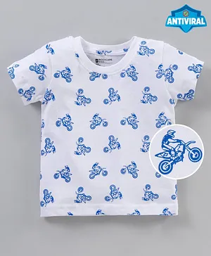 Bodycare Half Sleeves T-Shirt Bike Print - White Blue