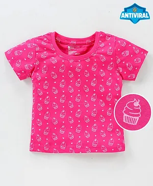 Bodycare Half Sleeves T-Shirt Cupcakes Print - Pink
