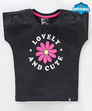 Bodycare Half Sleeves T-Shirt Flower & Text Print - Black