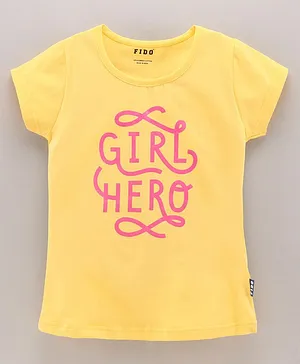Fido Short Sleeves Top Text Print - Yellow