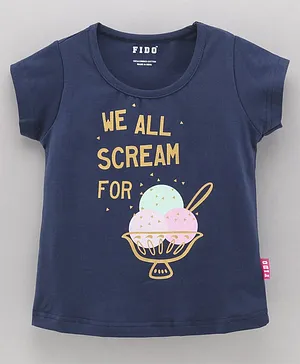 Fido Short Sleeves Top Ice Cream Print - Navy