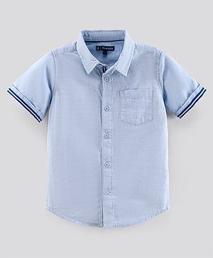 Pine Kids Half Sleeves Cotton Solid Color Shirt - Blu