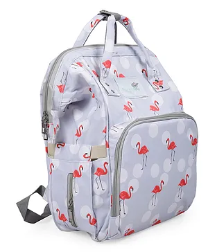 Baby Moo Diaper Bag Maternity Backpack Flamingo Print - Gery