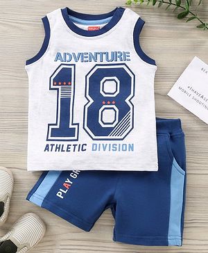 Babyhug Sleeveless Tee & Short Adventure Print - Blue