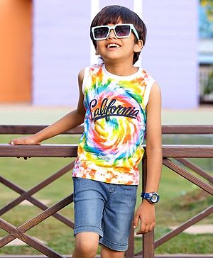 Babyhug Sleeveless T-Shirt And Shorts Multiprint - Multicolor