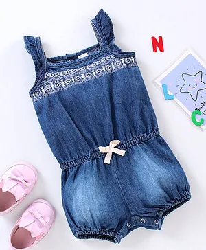 Spring Bunny Sleeveless Embroidered Jumpsuit - Blue