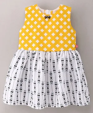 Twetoons Sleeveless Frock Plus Print with Bow - Yellow