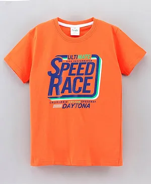Grab It Half Sleeves T-Shirt Text Print - Orange