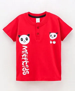 Grab It Half Sleeves T-Shirt Panda Print - Red