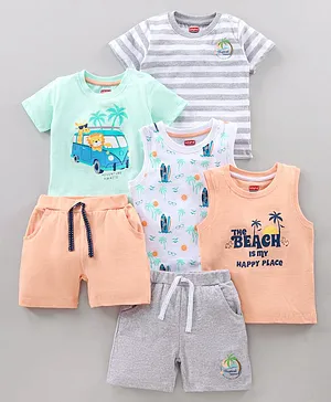 Babyhug Sleeveless & Half Sleeves T-Shirts & Shorts Set Pack of 6 - Multicolor