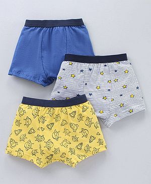 Babyhug Briefs Spacecraft Print Pack of 3 - Royal Blue Yellow White