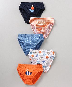 Babyhug 100% Cotton Knitted Briefs All Over Printed Pack of 5 - Multicolour