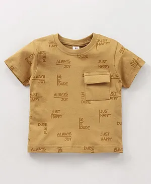 ToffyHouse Half Sleeves T Shirt Text Print - Mustard