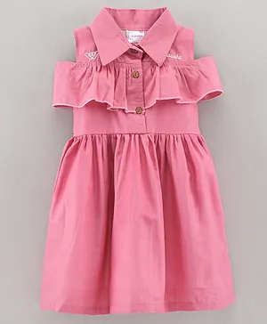 Rassha Cold Shoulder Half Sleeves Solid Collared Dress - Pink