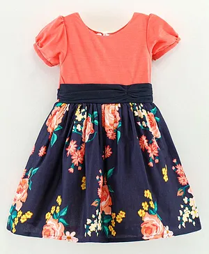 Rassha Half Sleeves Floral Print Dress - Peach