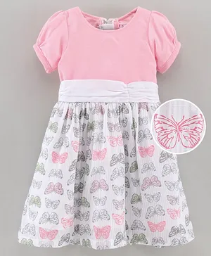 Rassha Puff Sleeves Butterfly Print Dress - Pink