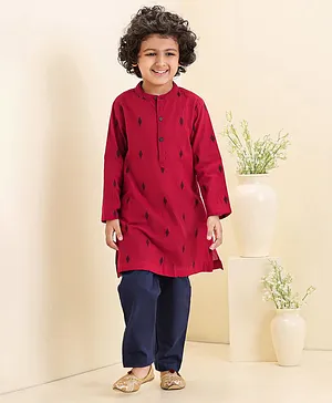 Babyhug Full Sleeves Printed Kurta Pyjama Set - Red