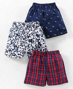 Babyhug Cotton Boxers Multi Print Pack of 3 - Blue Red White