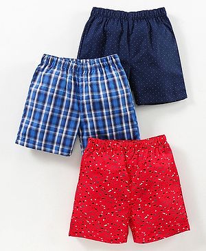 Babyhug Woven Boxers Multi Print Pack of 3 - Blue Red