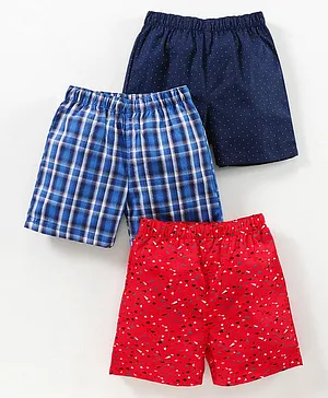 Babyhug Woven Boxers Multi Print Pack of 3 - Blue Red