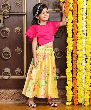 Babyhug Half Sleeves Top and Skirt Printed - Yellow
