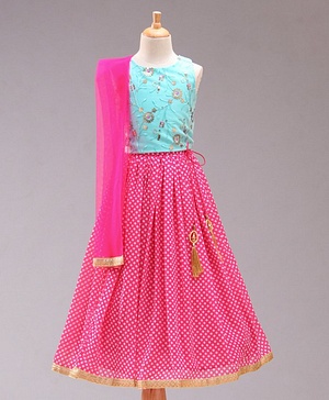 Babyhug Sleeveless Embroidered Lehenga Choli with Dupatta with Sequins - Pink