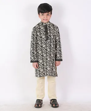 CHAKORI Full Sleeves Ethnic Zardozi Work Kurta With Pajama - Black