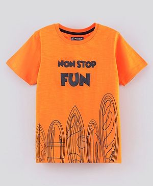 Pine Kids Bio Washed Half Sleeves T Shirt Text Print - Orange