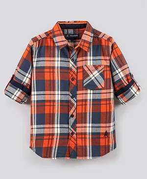 Pine Kids Full Sleeves Shirt Checks Print - Orange