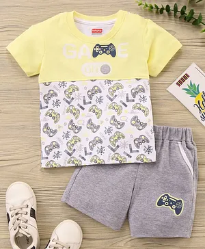 Babyhug Half Sleeves T-Shirt & Shorts Set Game Print- Multicolor