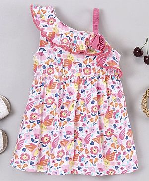Babyhug Sleeveless Frock Flower Applique - White