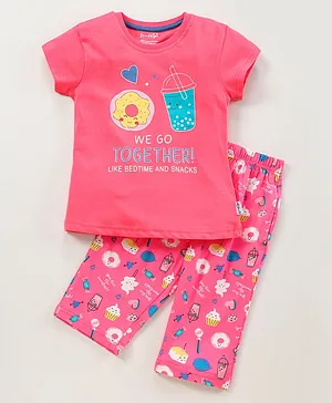 Sleepy Eyes Half Sleeves Capri Suit Donuts Print - Pink