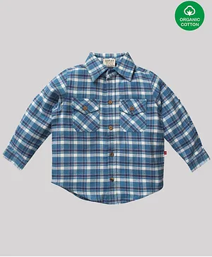Nino Bambino Full Sleeves Checks Print 100% Organic Cotton Shirt - Blue