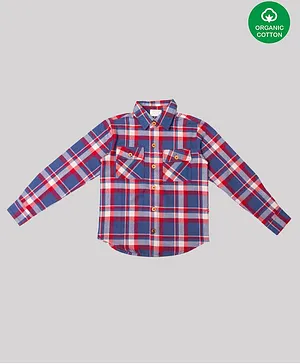 Nino Bambino Full Sleeves Checks Print 100% Organic Cotton Shirt - Blue & Pink
