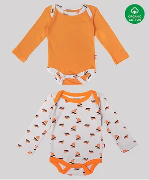 Nino Bambino Pack Of 2 Full Sleeves Organic Cotton Solid & Boat Printed Onesie - Orange & White