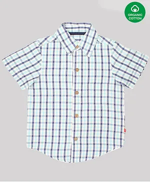 Nino Bambino Half Sleeves Checks Print 100% Organic Cotton Shirt - Blue