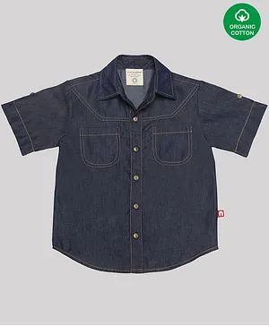 Nino Bambino Half Sleeves Denim Style Print 100% Organic Cotton Shirt - Blue