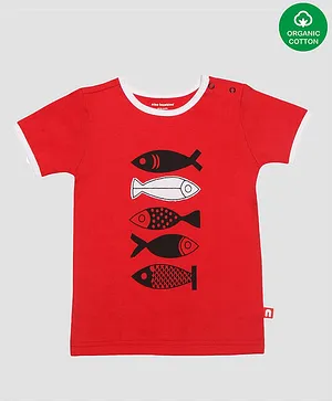 Nino Bambino 100% Organic Cotton Half Sleeves Fish Print Tee - Red
