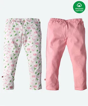 Nino Bambino Pack Of 2 Full Length Solid & Animal Printed Organic Cotton Leggings - Pink & White