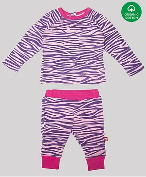Nino Bambino Full Sleeves Zebra Printed Tee With Lounge Pants - Blue & Pink