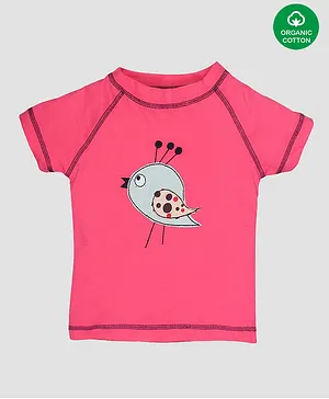Nino Bambino Half Sleeves Bird Patch Detailing Organic Cotton Top - Light Pink