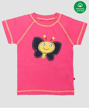 Nino Bambino Half Sleeves Honey Bee Patch Detailing Organic Cotton Top - Light Pink