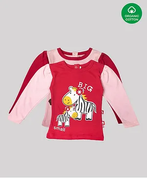 Nino Bambino Pack Of 2 Full Sleeves Animals Printed Organic Cotton Tee - Pink