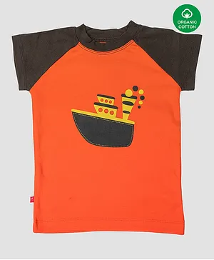 Nino Bambino 100% Organic Cotton Half Sleeves Ship Print Tee - Orange