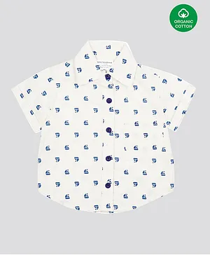 Nino Bambino 100% Organic Cotton Half Sleeves Boat Print Shirt - White