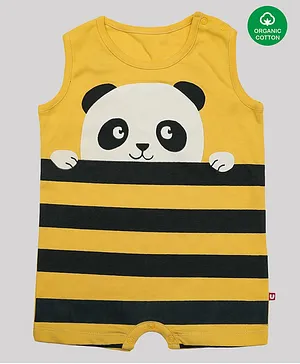 Nino Bambino Sleeveless Peekaboo Panda Printed Organic Cotton Romper - Yellow
