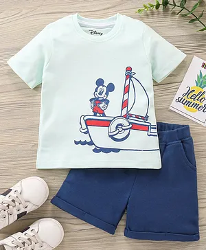 Babyhug Half Sleeves T-Shirt and Shorts Set Mickey Mouse Print- Blue Navy