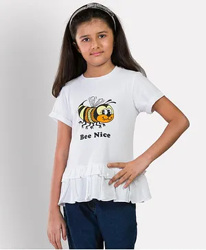 Growing Tree Half Sleeves Honey Bee Printed Top - White
